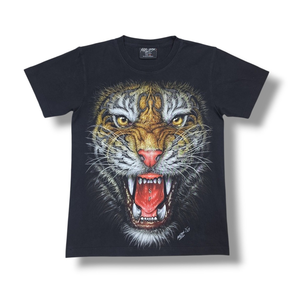 Rock Chang Tiger Glow in the Dark Graphic 3-D‎ Piercing Black T-Shirt Size Small